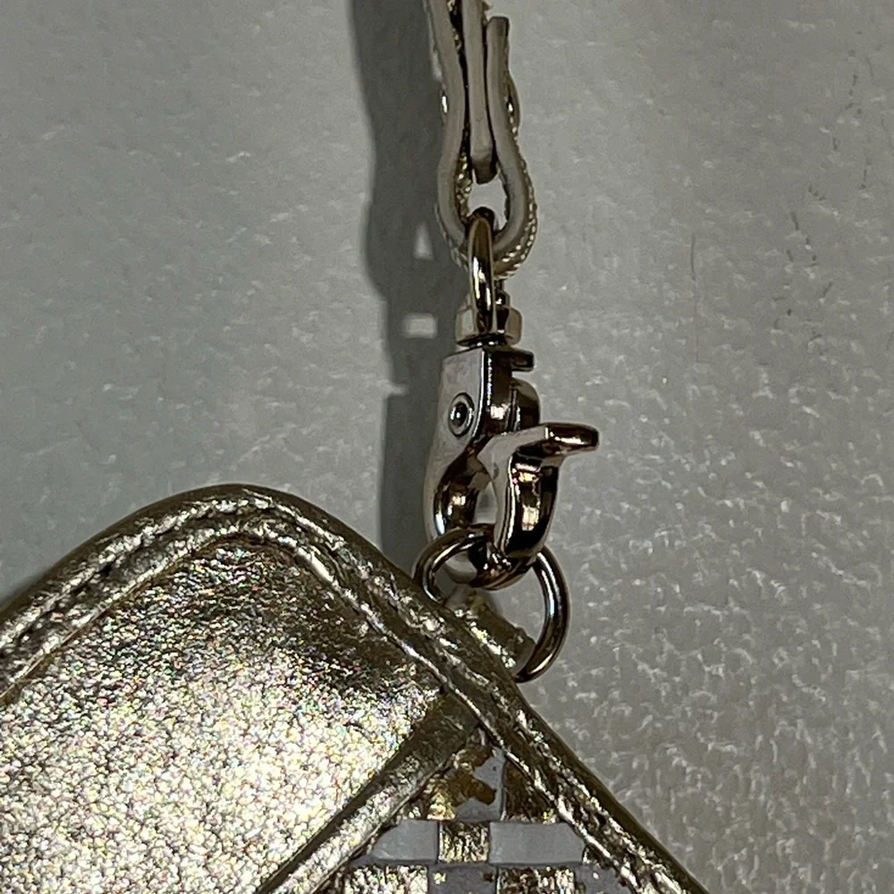 Elliott Lucca Gold and Silver Woven Card Holder Metallic Removable‎ Strap Small